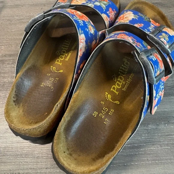 Birkenstock Papillio Blue Floral Softbed Sandals Womens 38/US7-7.5 - Picture 8 of 9